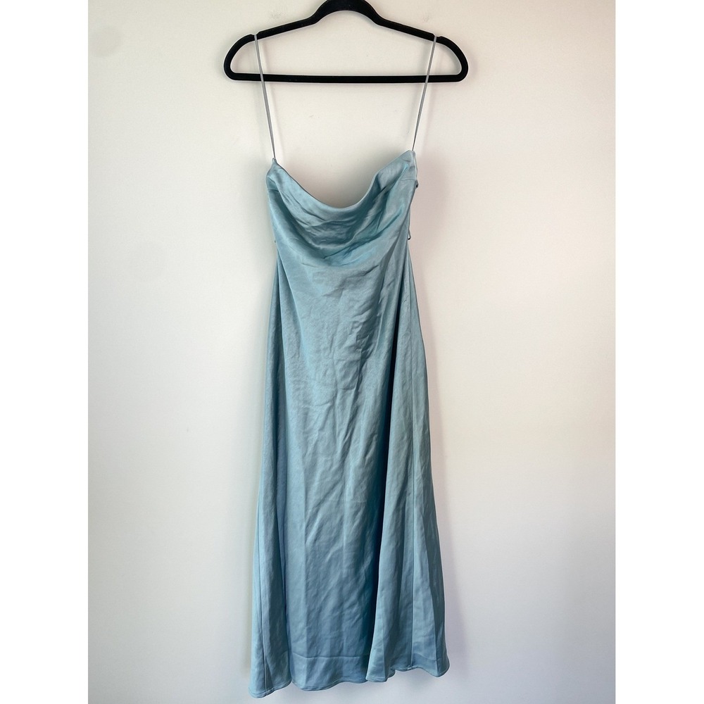 NWT Free People X Third Form Satin Tie Back Strapless Midi Dress 6 Blue Wave - Picture 3 of 13
